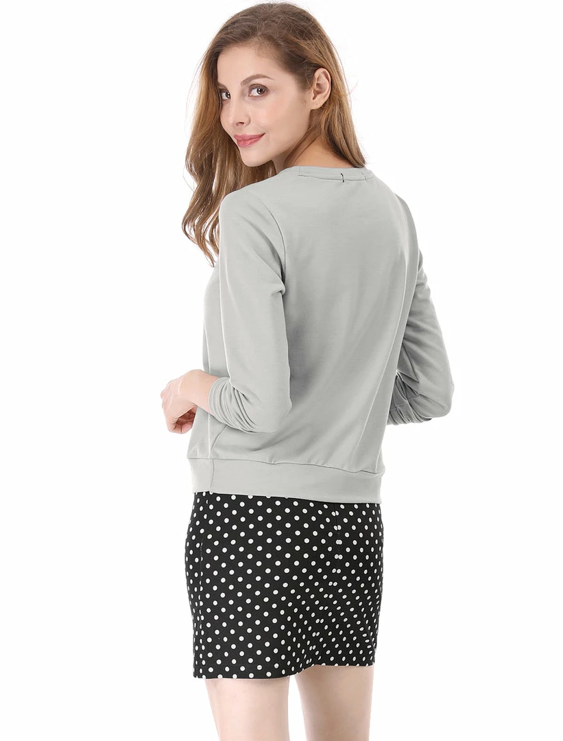 Women Allegra K Cat Prints Crew Neck Long Sleeves Top Shirt 22 Women Allegra K Cat Prints Crew Neck Long Sleeves Top Shirt