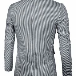 Allegra K HZ150510 Men Notched Lapel Single Breasted Slim Fit Stripes Blazer