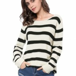 Allegra K Long Sleeves Drop Shoulder Loose Striped Sweater Women 42 Allegra K Long Sleeves Drop Shoulder Loose Striped Sweater Women