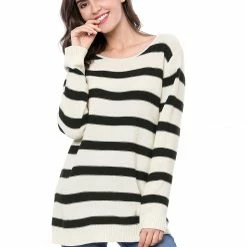 Allegra K Long Sleeves Drop Shoulder Loose Striped Sweater Women 41 Allegra K Long Sleeves Drop Shoulder Loose Striped Sweater Women
