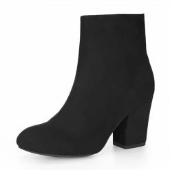 Allegra K Women Round Toe Side Zipper Block Heel Ankle Boots Shoes