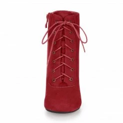 Allegra K Women's Round Toe Chunky High Heel Lace Up Booties Shoes