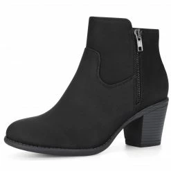 Allegra K Shoes Women's Round Toe Stacked Chunky Heel Zipper Ankle Boots