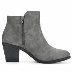 Allegra K Shoes Women's Round Toe Stacked Chunky Heel Zipper Ankle Boots