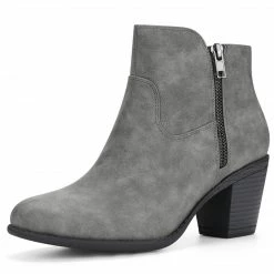Allegra K Shoes Women's Round Toe Stacked Chunky Heel Zipper Ankle Boots