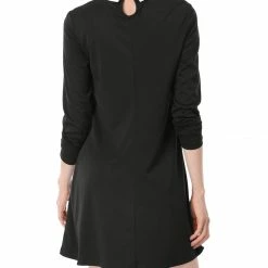 Allegra K Women Contrast Collar Flare Hem Above Knee Dress