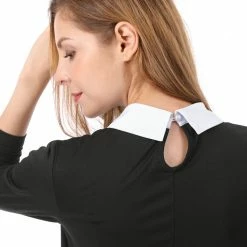 Allegra K Women Contrast Collar Flare Hem Above Knee Dress