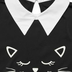 Allegra K Women Contrast Collar Flare Hem Above Knee Dress