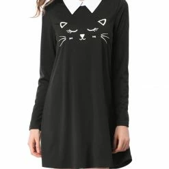 Allegra K Women Contrast Collar Flare Hem Above Knee Dress