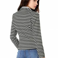 Women Allegra K Two Button Clouser Striped Blazer With Shaped Shawl Collar