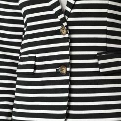 Women Allegra K Two Button Clouser Striped Blazer With Shaped Shawl Collar