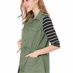 Allegra K Women Functional Pockets Drawstring Waist Cargo Vest