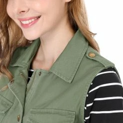 Allegra K Women Functional Pockets Drawstring Waist Cargo Vest