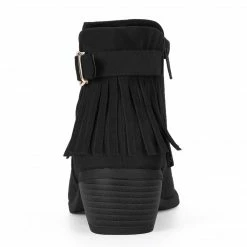 Allegra K Women's Buckle Tassel Low Chunky Heel Ankle Booties