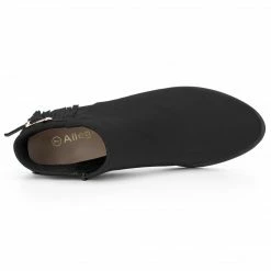 Allegra K Women's Buckle Tassel Low Chunky Heel Ankle Booties