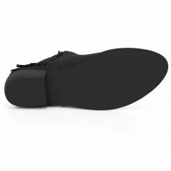 Allegra K Women's Buckle Tassel Low Chunky Heel Ankle Booties