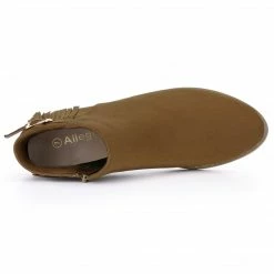 Allegra K Women's Buckle Tassel Low Chunky Heel Ankle Booties