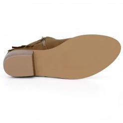 Allegra K Women's Buckle Tassel Low Chunky Heel Ankle Booties