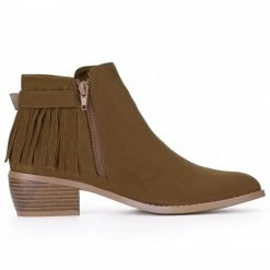 Allegra K Women's Buckle Tassel Low Chunky Heel Ankle Booties