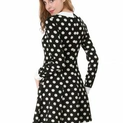 Allegra K Women Polka Dot Contrast Collar Above Knee A Line Dress