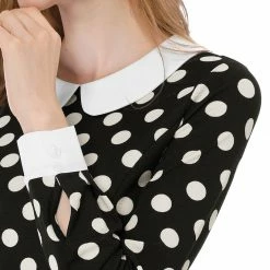 Allegra K Women Polka Dot Contrast Collar Above Knee A Line Dress