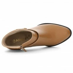 Allegra K Women's Round Toe Strap Block High Heel Ankle Bootie Shoes