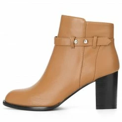 Allegra K Women's Round Toe Strap Block High Heel Ankle Bootie Shoes