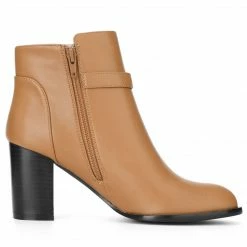 Allegra K Women's Round Toe Strap Block High Heel Ankle Bootie Shoes