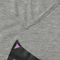 Allegra K V Neck Drop Shoulder Striped Cat Print Tunic Top Women