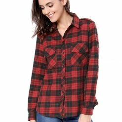 Allegra K Check Roll Up Sleeves Shirt With Flap Pockets