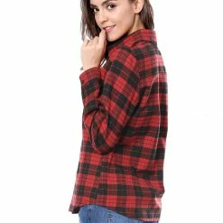 Allegra K Check Roll Up Sleeves Shirt With Flap Pockets