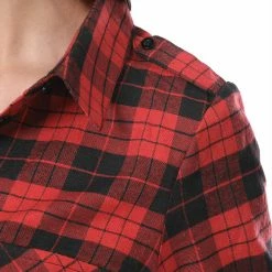 Allegra K Check Roll Up Sleeves Shirt With Flap Pockets