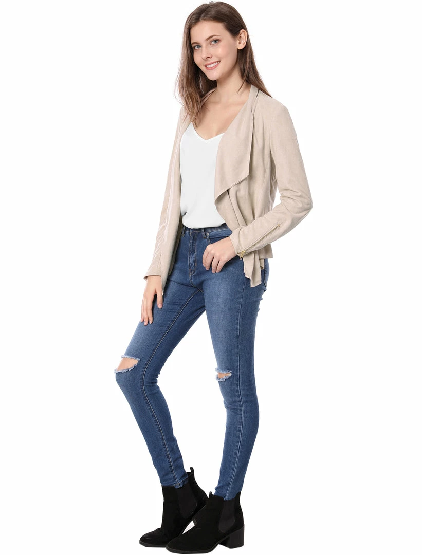 Allegra K Women's Moto Faux Suede Jacket Lightweight Open Front Lapel Draped Outwear Cardigan Clothing 47 Allegra K Women's Moto Faux Suede Jacket Lightweight Open Front Lapel Draped Outwear Cardigan Clothing