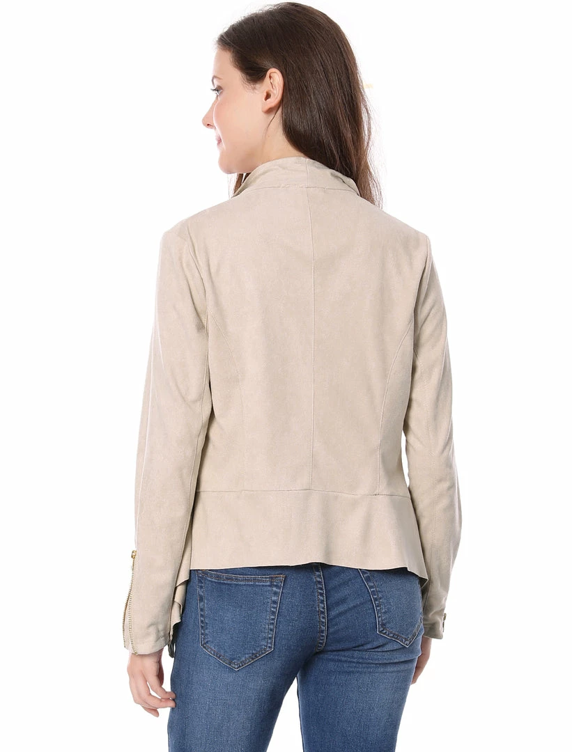 Allegra K Women's Moto Faux Suede Jacket Lightweight Open Front Lapel Draped Outwear Cardigan Clothing 49 Allegra K Women's Moto Faux Suede Jacket Lightweight Open Front Lapel Draped Outwear Cardigan Clothing