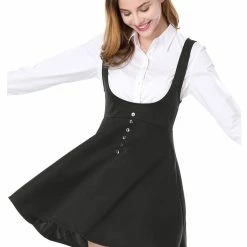 Allegra K Women Button Decor Flared Hem Above Knee Dress Suspender Skirt