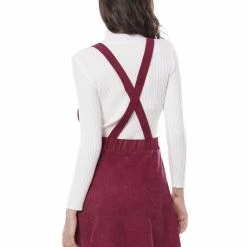 Allegra K Women's Corduroy Button Decor A Line Suspender Overall Skirt Dress