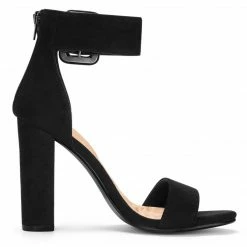 Allegra K Shoes BC0593 Women Block Heel Zipper Buckle Ankle Strap Sandals