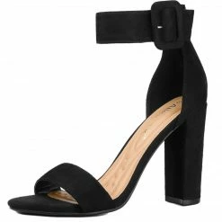Allegra K Shoes BC0593 Women Block Heel Zipper Buckle Ankle Strap Sandals