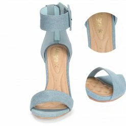 Allegra K Shoes BC0593 Women Block Heel Zipper Buckle Ankle Strap Sandals