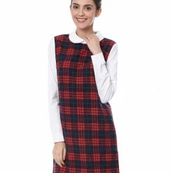 Allegra K Women's Contrast Peter Pan Collar Long Sleeve Check Shift Dress
