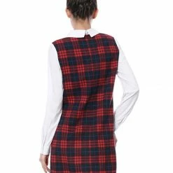 Allegra K Women's Contrast Peter Pan Collar Long Sleeve Check Shift Dress