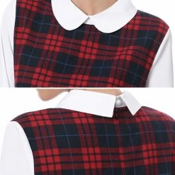 Allegra K Women's Contrast Peter Pan Collar Long Sleeve Check Shift Dress