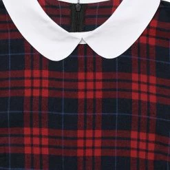 Allegra K Women's Contrast Peter Pan Collar Long Sleeve Check Shift Dress