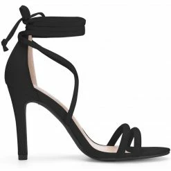 Allegra K YFL514-10 Women Open Toe Stiletto Heel Lace Up Dress Sandals Shoes
