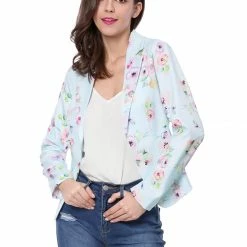 Women Allegra K Notched Lapel Open Front Blazer In Floral Print 105 Women Allegra K Notched Lapel Open Front Blazer In Floral Print