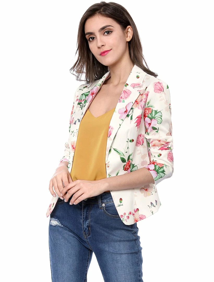 Women Allegra K Notched Lapel Open Front Blazer In Floral Print 47 Women Allegra K Notched Lapel Open Front Blazer In Floral Print