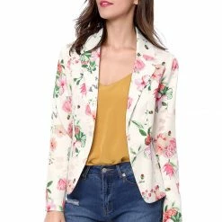 Women Allegra K Notched Lapel Open Front Blazer In Floral Print 98 Women Allegra K Notched Lapel Open Front Blazer In Floral Print