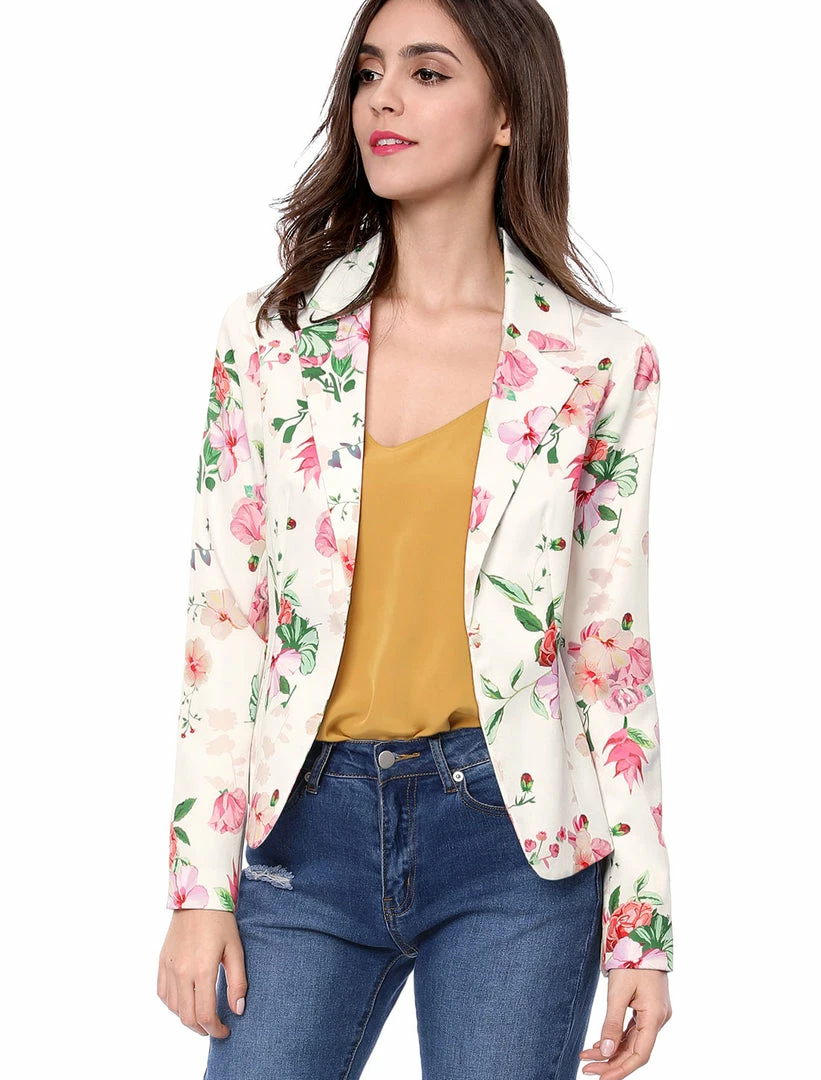 Women Allegra K Notched Lapel Open Front Blazer In Floral Print 45 Women Allegra K Notched Lapel Open Front Blazer In Floral Print