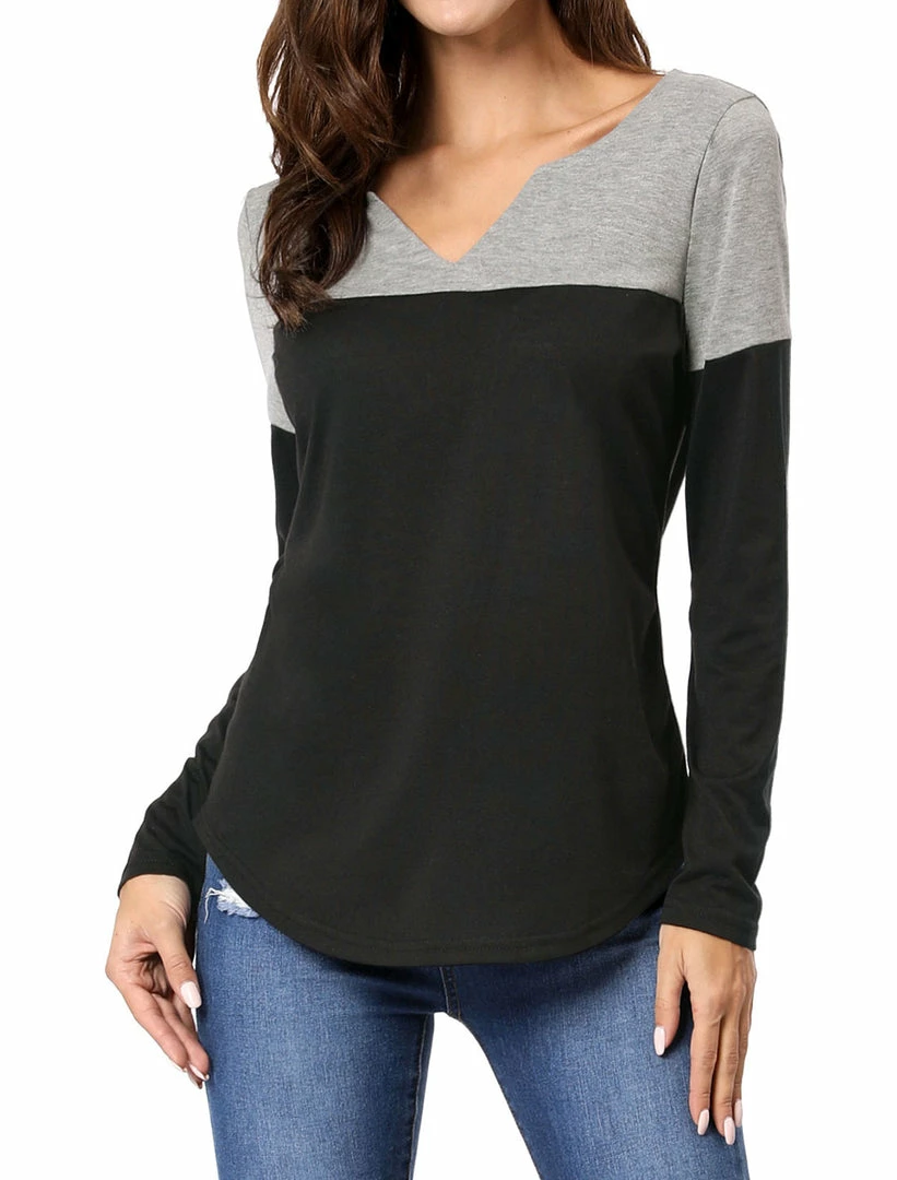 Allegra K Split V-neck Long Sleeves Color Block T-Shirt 55 Allegra K Split V-neck Long Sleeves Color Block T-Shirt