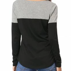 Allegra K Split V-neck Long Sleeves Color Block T-Shirt 112 Allegra K Split V-neck Long Sleeves Color Block T-Shirt